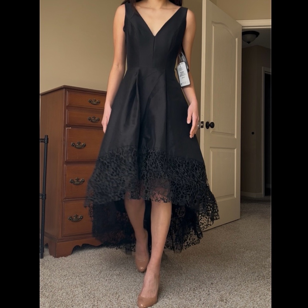 Betsy Adam Black Lace Hem Dress